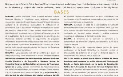 Emite Comisión convocatoria para entrega del Premio al Mérito Ambiental 2026